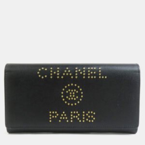Chanel Black Leather Long Wallet