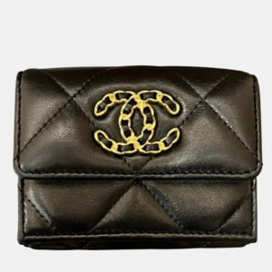Chanel Black Lambskin Leather Tri-Fold 19 Small Flap Wallet