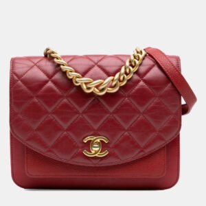 luxury-women-chanel-used-handbags-p1144308-010 Chanel Red Small Quilted Calfskin and Caviar Chain Handle Flap