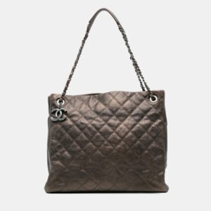 Chanel Brown Large Quilted Iridescent Caviar Chic Tall Shopping Tote