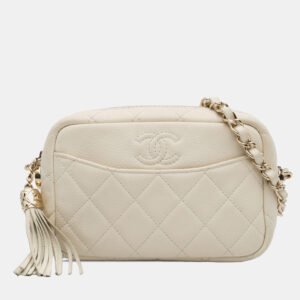 luxury-women-chanel-used-handbags-p1144328-009 Chanel White Small CC Flat Quilted Caviar Camera Bag