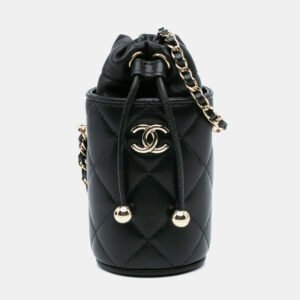 Chanel Black Micro Quilted Lambskin Drawstring Bucket Bag