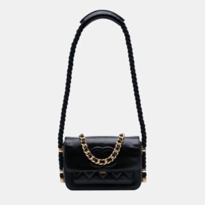 Chanel Black Crumpled Calfskin En Vogue Rope Flap