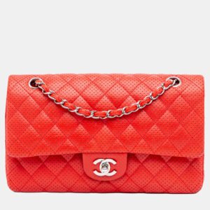 luxury-women-chanel-used-handbags-p1144632-012 Chanel Red Medium Classic Perforated Lambskin Double Flap