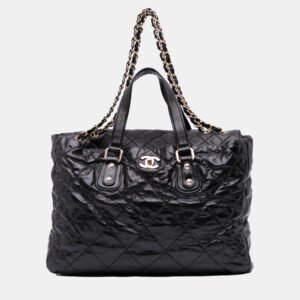 Chanel Black Large Quilted Glazed Calfskin Portobello Satchel