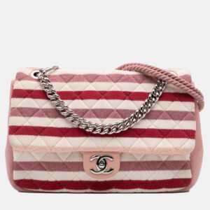 Chanel Pink White Jumbo Stripe Jersey Felt and Rope Flap