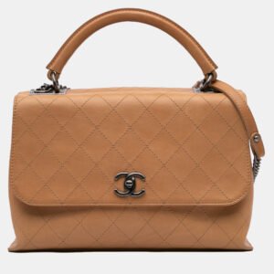 Chanel Brown Large Calfskin Stitched Urban Luxury Top Handle Bag