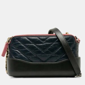 Chanel Navy Leather Gabrielle Quilted Chain Wallet Mini Shoulder Bag