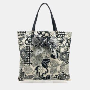 Chanel White Canvas Printed Camellia Tote Bag