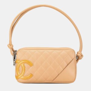 luxury-women-chanel-used-handbags-p1145240-004 Chanel Beige Yellow Leather Enamel Cambon Ligne Handbag