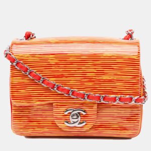 luxury-women-chanel-used-handbags-p1145335-010 Chanel Orange Mini Square Classic Patent Striped Single Flap