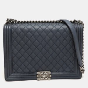 luxury-women-chanel-used-handbags-p1145685-012 Chanel Blue Quilted Leather Large Boy Flap Bag