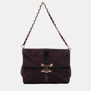 Chanel Purple Quilted Suede Union Jack Clutch with Chain