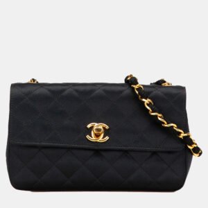 luxury-women-chanel-used-handbags-p1146062-011 Chanel Black Mini Rectangular CC Quilted Satin Flap