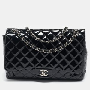 luxury-women-chanel-used-handbags-p1146113-003 Chanel Black Quilted Patent Leather Maxi Classic Single Flap Bag