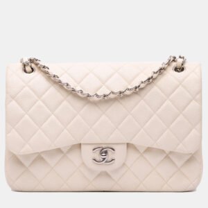 luxury-women-chanel-used-handbags-p1146175-011 Chanel White Jumbo Classic Caviar Double Flap