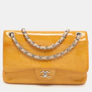 luxury-women-chanel-used-handbags-p1146692-014 Chanel Yellow Striped Patent Leather Jumbo Classic Double Flap Bag