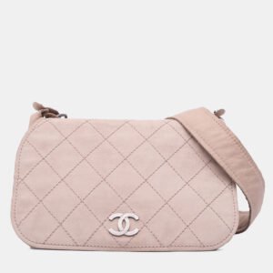 Chanel Beige Brown Calfskin Stitched Highlander Messenger Bag