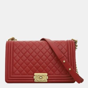 Chanel Red Quilted Lambskin Leather New Medium Boy Shoulder Bag