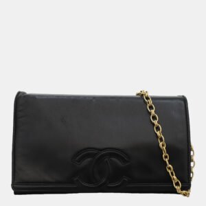 Chanel Black Leather Vintage Timeless Flap Clutch with Chain