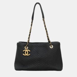 Chanel Black Chevron Leather CC Chain Surpique Shoulder Bag