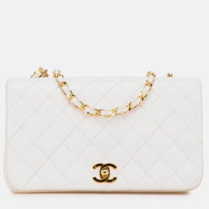 Chanel White Small CC Quilted Lambskin Full Single Flap