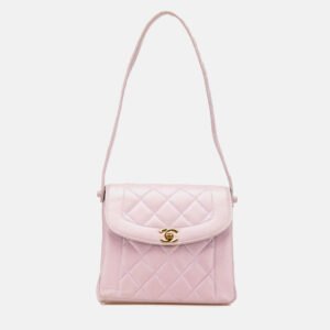 Chanel Pink CC Quilted Lambskin Diana Flap Shoulder Bag