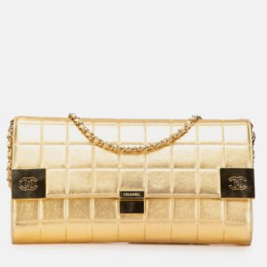 Chanel Gold CC Choco Bar Metallic Lambskin Flap