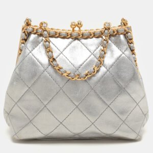 Chanel Silver Quilted Leather Vintage CC Chain Detail Shoulder Bag