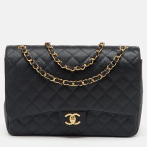 Chanel Black Quilted Caviar Leather Maxi Classic Double Flap Bag