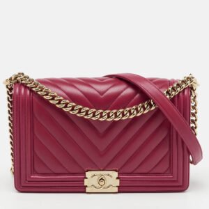 Chanel Pink Quilted Chevron Leather New Medium Boy Flap Bag