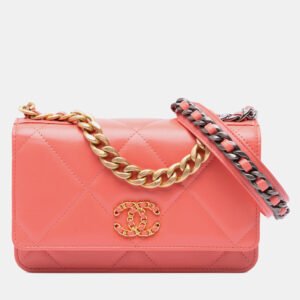 Chanel Pink Quilted Lambskin 19 Wallet on Chain