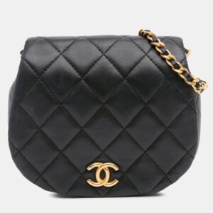 Chanel Black Mini Quilted Calfskin Coco Mail Clutch with Chain