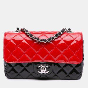 Chanel Black/Red Mini Rectangular Bicolor Patent Single Flap