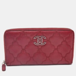 Chanel Red Ultra Stitch Leather CC Zip Continental Wallet