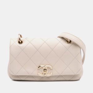 luxury-women-chanel-used-handbags-p1148867-010 Chanel Beige Medium Lambskin Twist Chain Enamel CC Flap