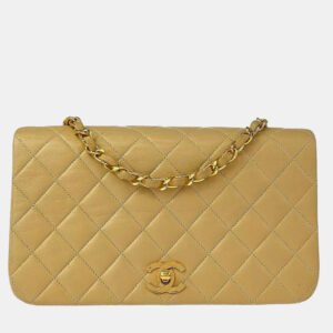 Chanel Beige Lambskin Turnlock Small Full Flap Shoulder Bag