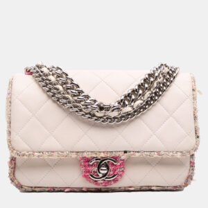 luxury-women-chanel-used-handbags-p1149486-009 Chanel White Quilted Lambskin and Tweed Elegant Trim Flap
