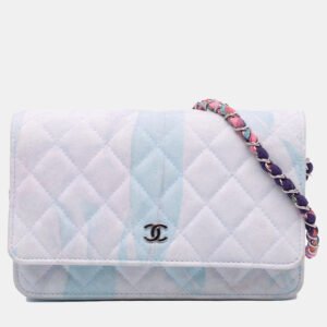 Chanel White CC Quilted Canvas Jungle Jeans Wallet on Chain