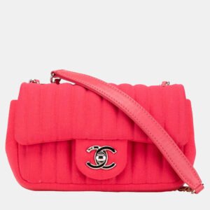 luxury-women-chanel-used-handbags-p1149538-004 Chanel Pink Mini Vertical Quilted Jersey Single Flap
