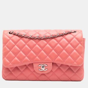 luxury-women-chanel-used-handbags-p1149542-009 Chanel Pink Jumbo Classic Lambskin Double Flap