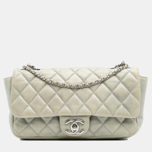 luxury-women-chanel-used-handbags-p1149544-007 Chanel Grey Medium Quilted Lambskin Coco Rain Flap