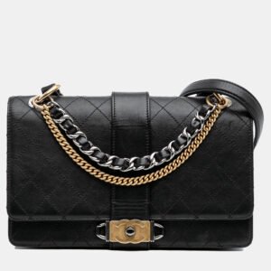 luxury-women-chanel-used-handbags-p1149555-007 Chanel Black Quilted Calfskin Double Chain Top Handle Flap