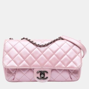 luxury-women-chanel-used-handbags-p1149589-009 Chanel Pink Medium CC Quilted Metallic Calfskin Coco Pleats Flap Bag