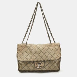 Longchamp Beige/Black Leather Tie Applique Satchel