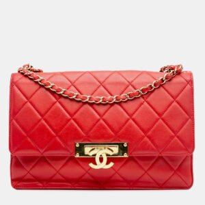 luxury-women-chanel-used-handbags-p1149838-002 Chanel Red Lambskin Large Quilted Golden Class Flap
