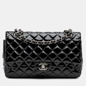 luxury-women-chanel-used-handbags-p1149870-009 Chanel Black Patent Medium Classic Double Flap