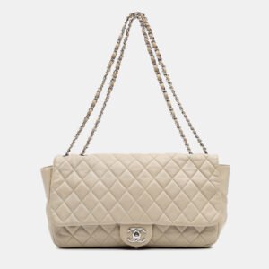 Chanel Beige Lambskin Jumbo Quilted Coco Rain Flap