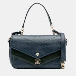 Chanel Navy Blue Quilted Sheepskin Double Chevron Mini Flap Bag