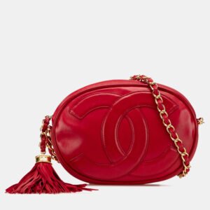 Chanel Red CC Lambskin Tassel Oval Camera Bag
